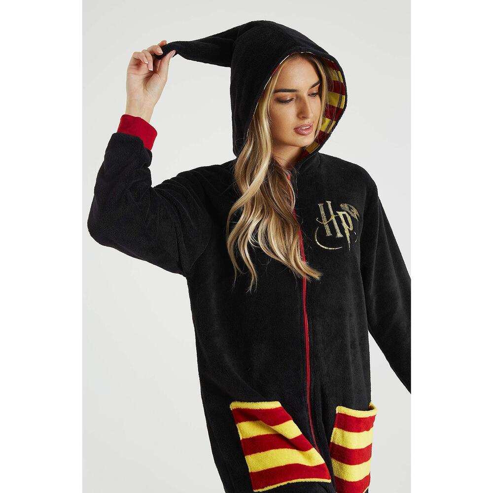 9416 Pajama , Adult Fleece Hooded Pajamas S-XL, Unisex Gifts Black, L - Picture 2 of 6